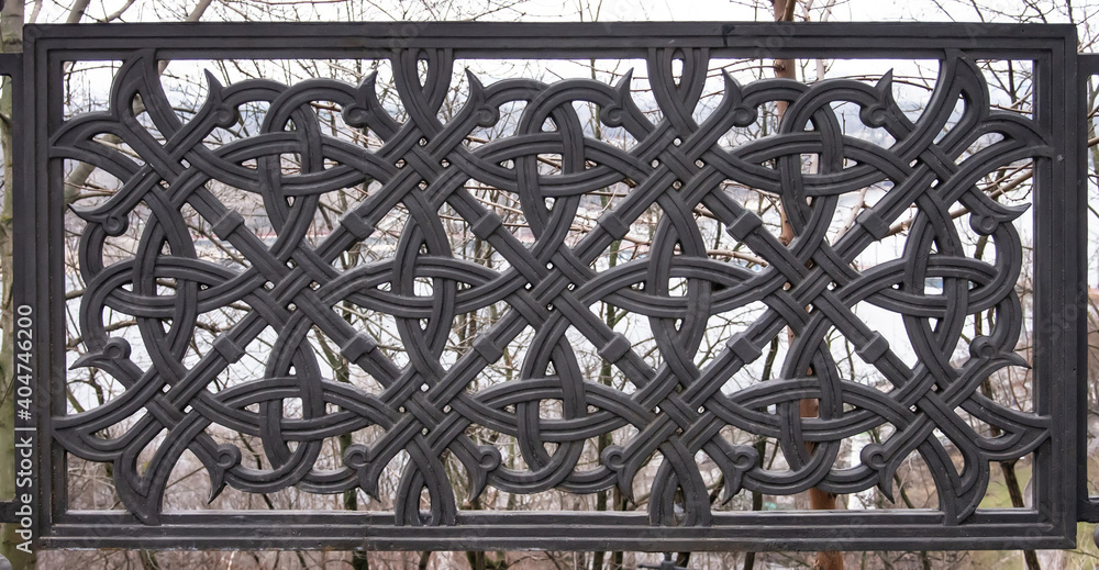 Φωτογραφία Graceful lattice of the fence with a pattern of oriental ornament in dark color