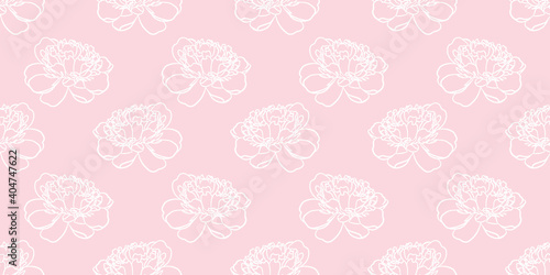 White and pink peony floral seamless vector repeat pattern