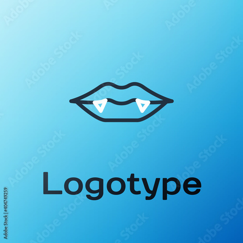 Line Vampire teeth icon isolated on blue background. Happy Halloween party. Colorful outline concept. Vector.