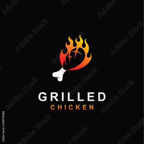 chicken thigh meat vector, lettering grilled chicken