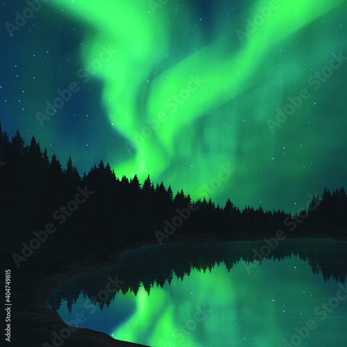 aurora borealis over the lake