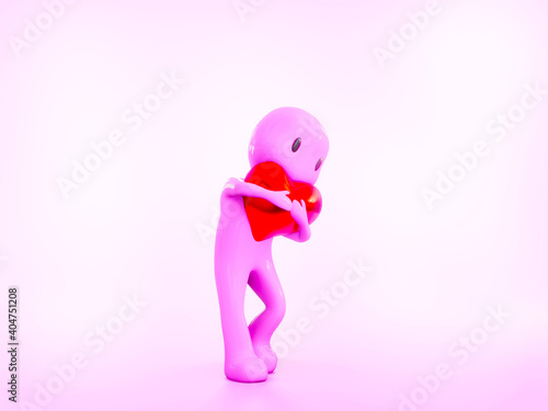 3D RENDER ILLUSTRATION cartoon character sweets toy human hug valentine day love beautiful heart balloon pillow. 