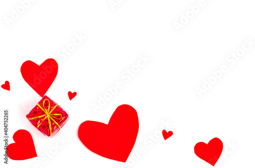 Red Gift Box and .paper heart with free space for text on white background