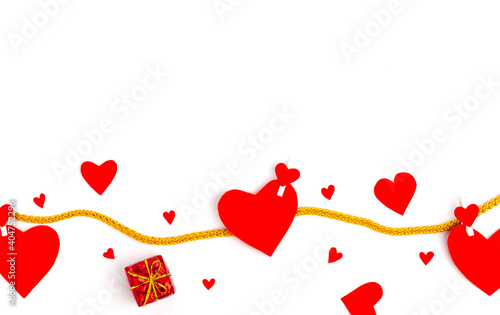 Red Gift Box,rope and .paper heart with free space for text on white background