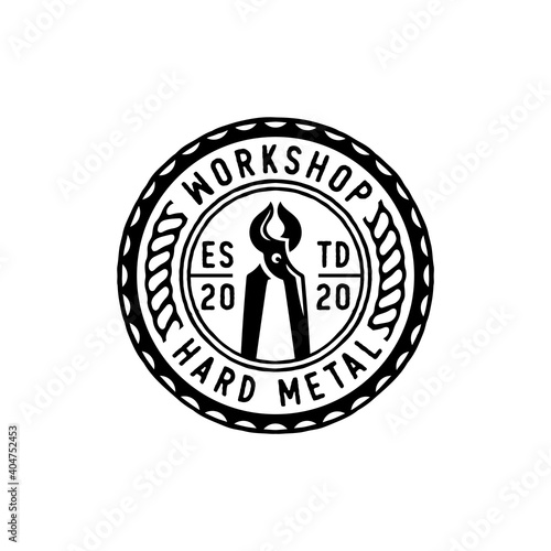 Blacksmith iron anvil foundry vintage logo design