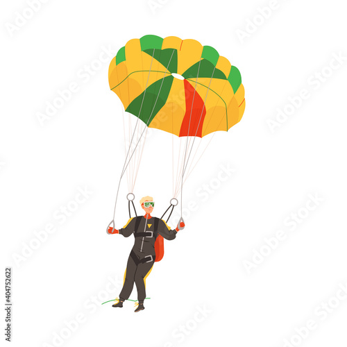 Fototapeta Naklejka Na Ścianę i Meble -  Parachuting Man Paratrooper Descenting Using Parachute Vector Illustration