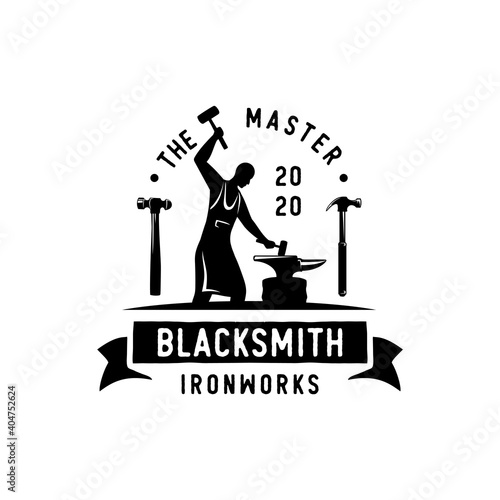 Blacksmith iron anvil foundry vintage logo design