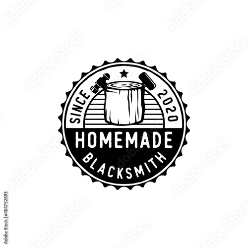 Blacksmith iron anvil foundry vintage logo design