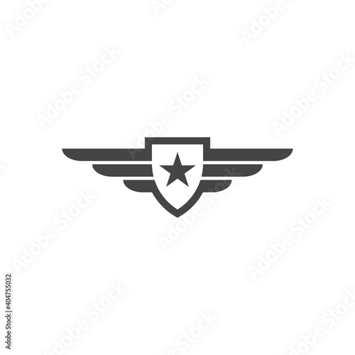 wing logo with star & shield template vector icon illustration