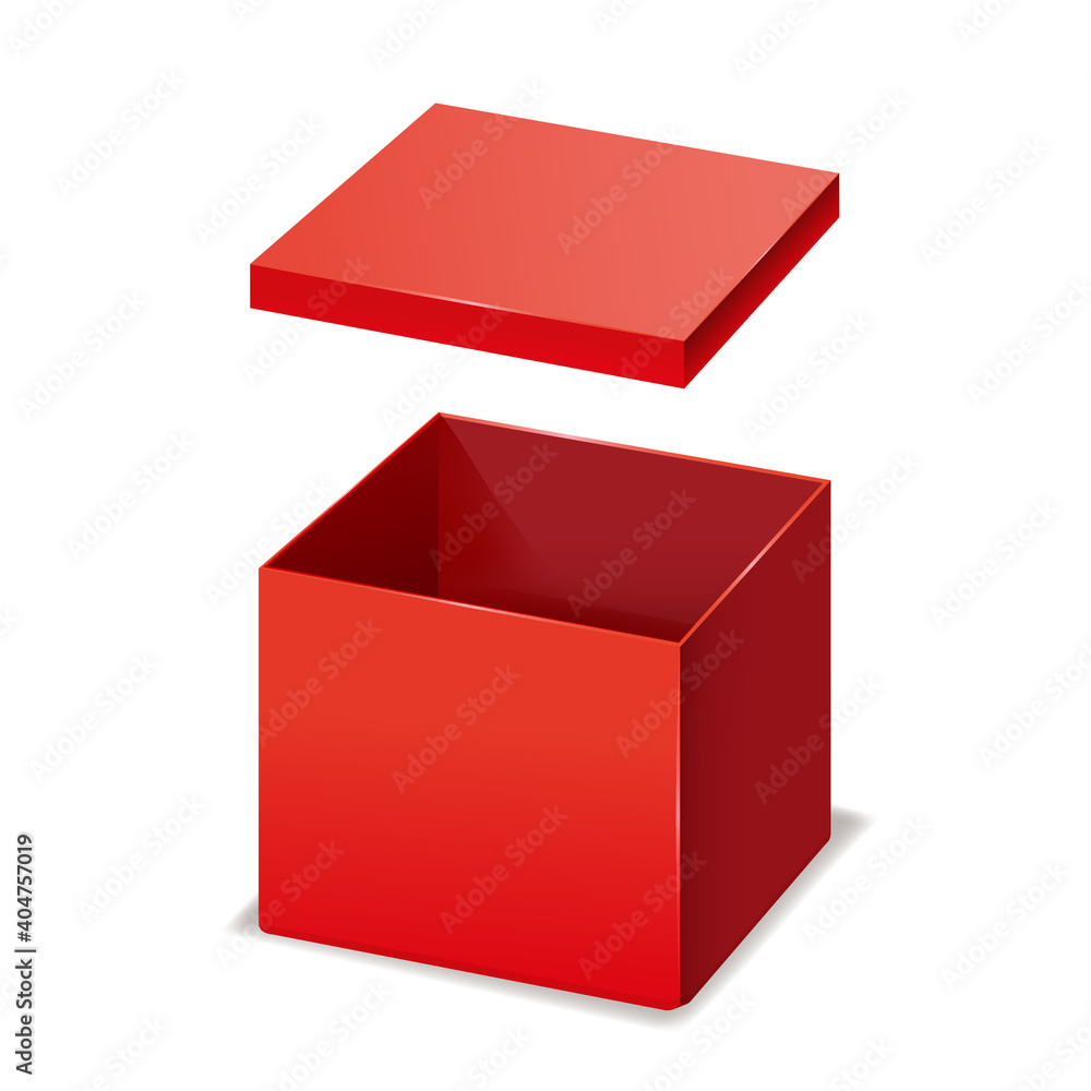 Red box opened, paper, cardboard. Vector template isolated mockup for design products Red box opened, paper, cardboard. Vector template isolated mockup for design products