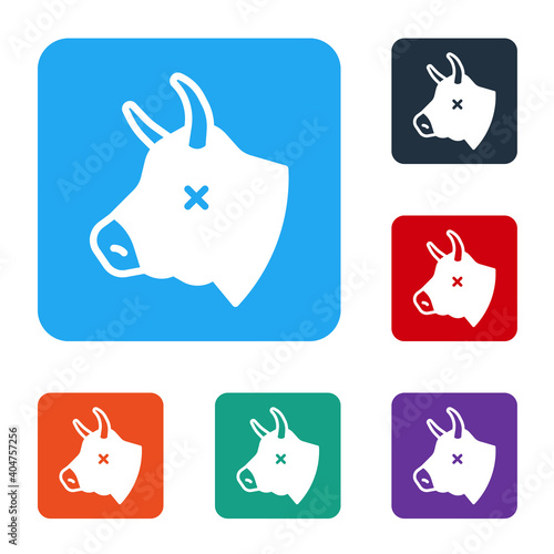White Cow head icon isolated on white background. Set icons in color square buttons. Vector.