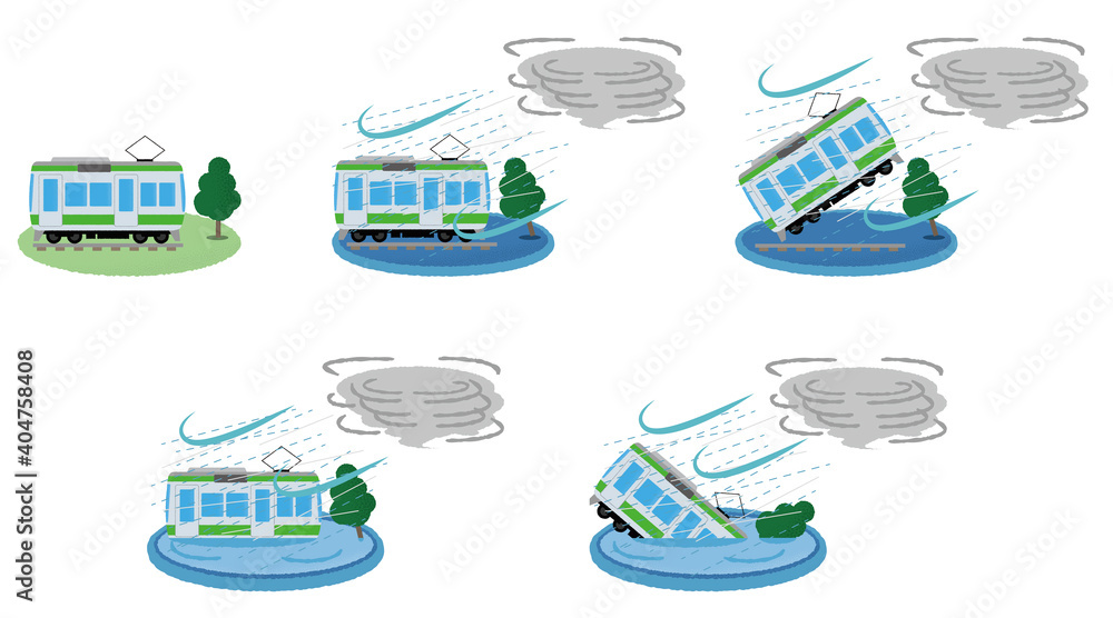 台風の被害に遭う電車のベクターイラストセット Stock Vector | Adobe Stock