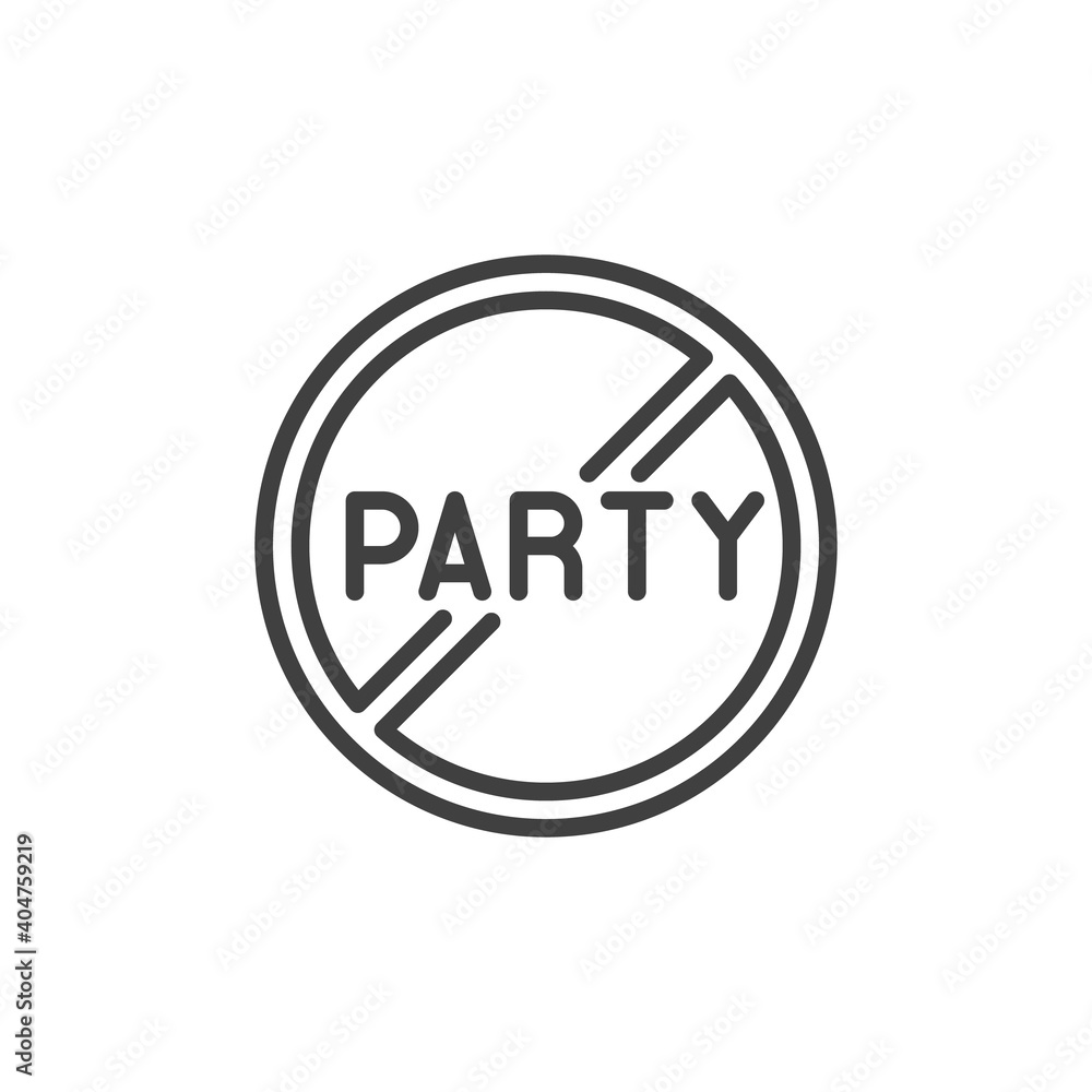 No party sign line icon. linear style sign for mobile concept and web design. Stop party ban outline vector icon. Symbol, logo illustration. Vector graphics No party sign line icon. linear style sign for mobile concept and web design. Stop party ban outline vector icon. Symbol, logo illustration. Vector graphics