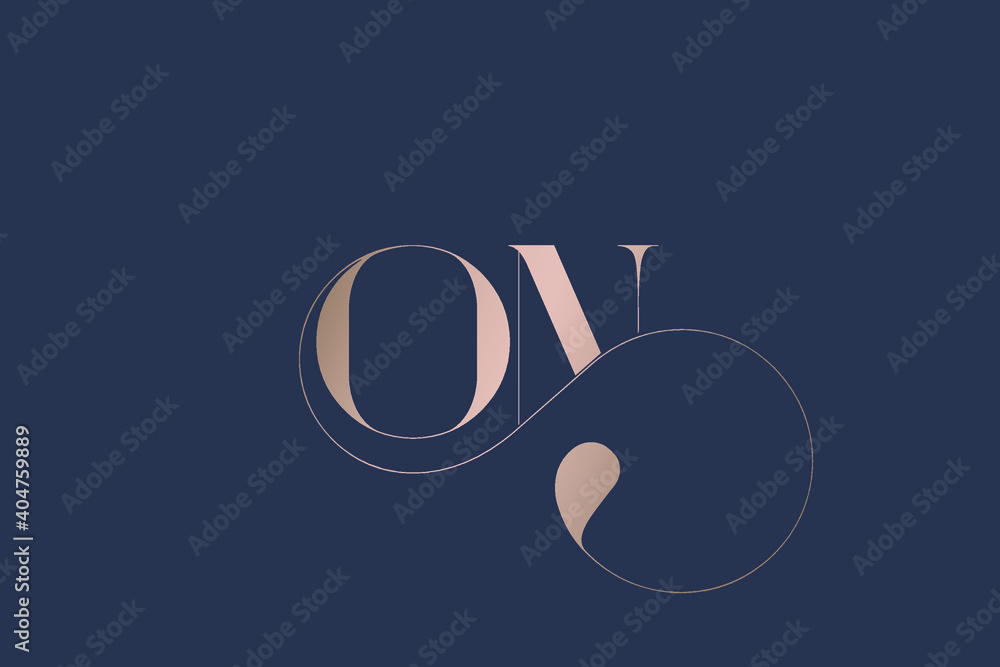 ON monogram logo.Abstract typographic wedding, beauty icon