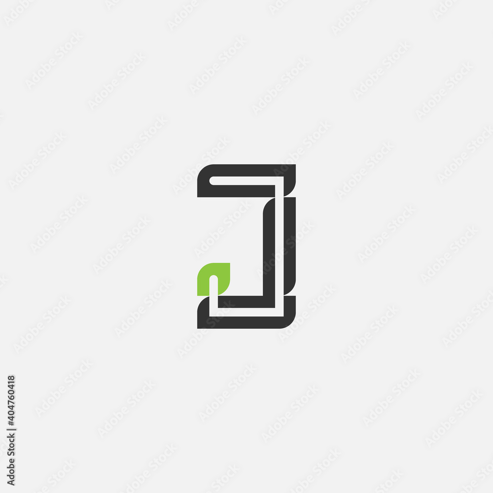logo letter j with a unique line shape, with a green leaf-shaped tip.