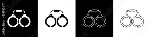 Set Handcuffs icon isolated on black and white background. Vector.
