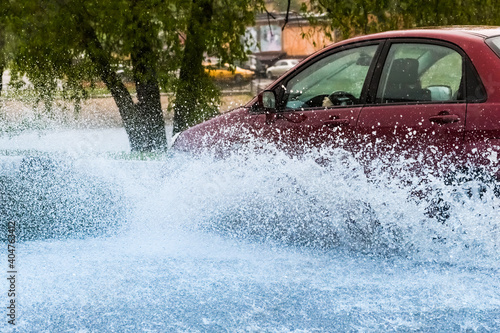 car rain puddle splashing water toning