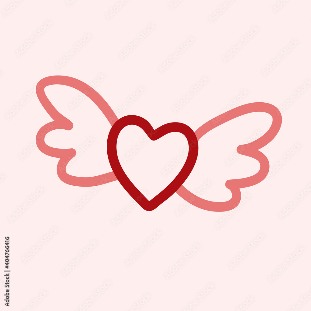 Valentines Day theme doodle Vector illustration of hand drawn heart shape with little wings isolated on a pink background. Valentines Day theme doodle Vector illustration of hand drawn heart shape with little wings isolated on a pink background.