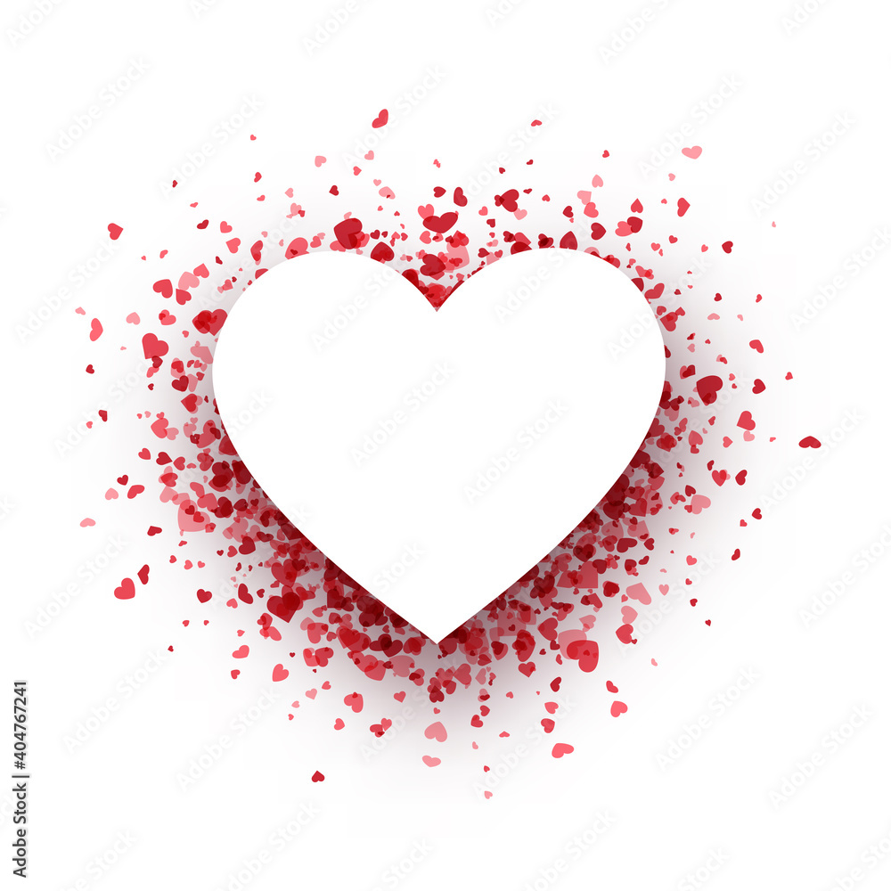 Red hearts confetti heart shape empty frame.