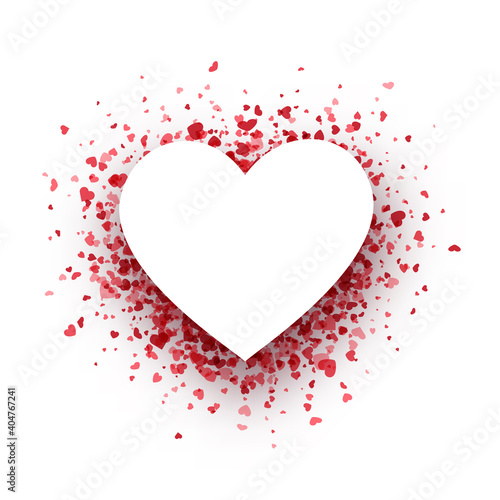 Red hearts confetti heart shape empty frame.