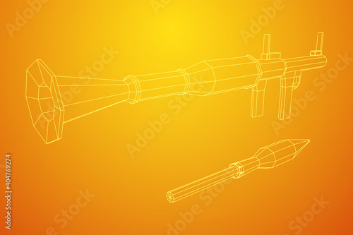 Anti-tank rocket propelled grenade launcher - RPG 7. Wireframe low poly mesh vector illustration.