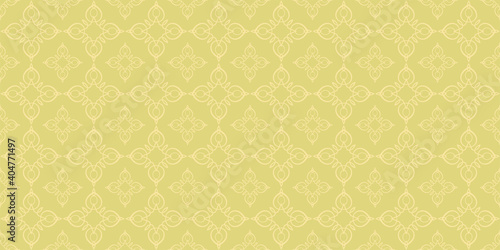 Background pattern with floral ornaments in shades of green. Seamless wallpaper texture. Vector image