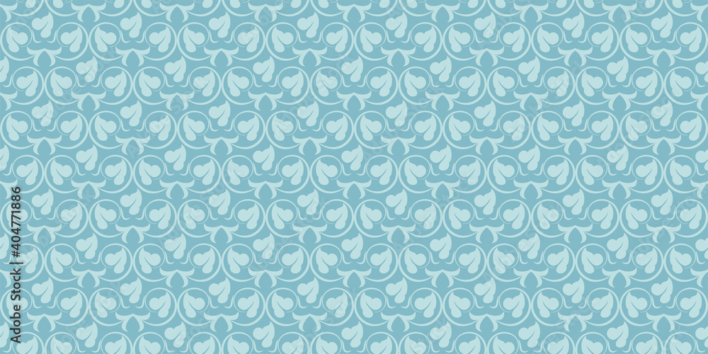 Blue background pattern with retro floral ornament. Seamless wallpaper texture. Vector image