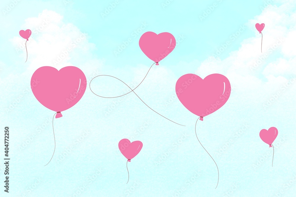 Valentine's day and Love concept, Heart shaped balloon, sky  background