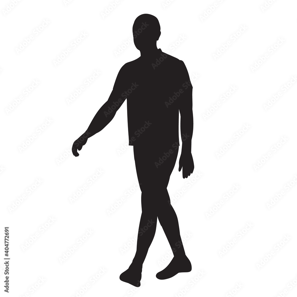 vector, isolated, black silhouette of a walking man