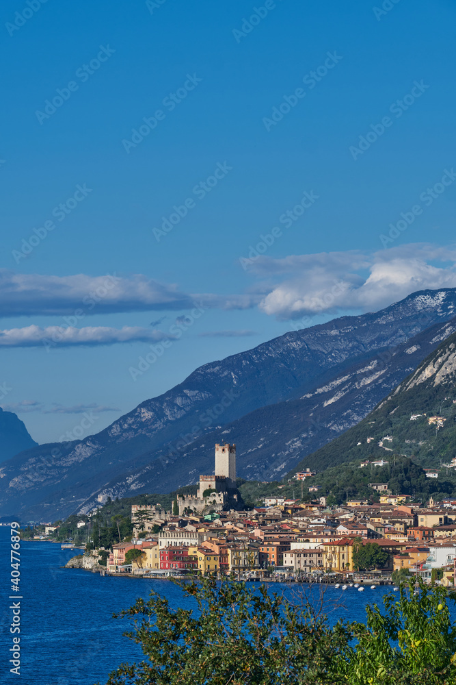 Palazzo dei Capitani is a historic building in Italy. Scaliger Castle in Malcesine Lake Garda Italy. Panoramic view of the old town of Malcesine. Italian resort on Lake Garda.