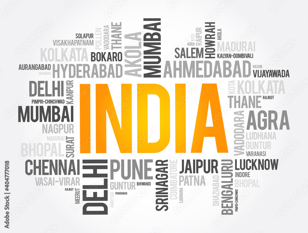 List of cities in India word cloud collage concept background List of cities in India word cloud collage concept background