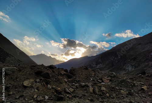 Beautiful view of Mountains with background blur and focus on rocks