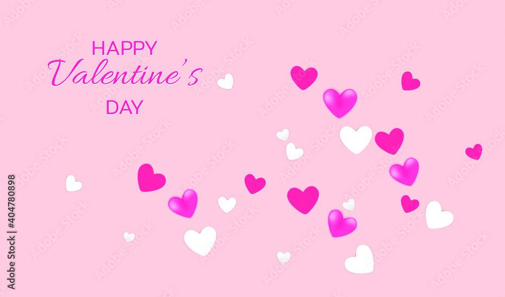 Pink and white 3D hearts. Holiday banner for Valentine's day, Wedding, Mother's Day.