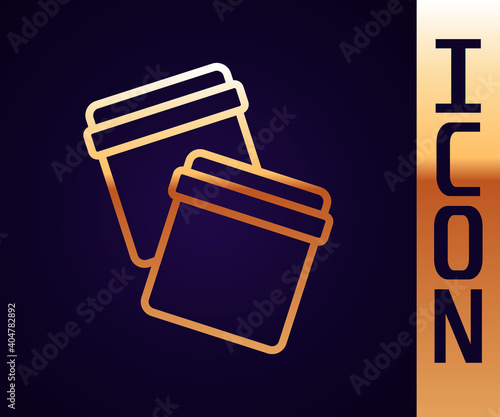 Gold line Plastic bag with ziplock icon isolated on black background. Vector.
