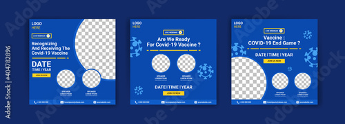Collection of covid-19 vaccine social media posts. Live webinar. Vaccine for covid-19. For the socialization of the covid-19 virus vaccination.
