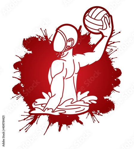 Water polo players action cartoon graphic vector