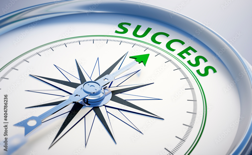 Silver and green compass with needle pointing to the word success - 3D illustration
Silver and green compass with needle pointing to the word success - 3D illustration