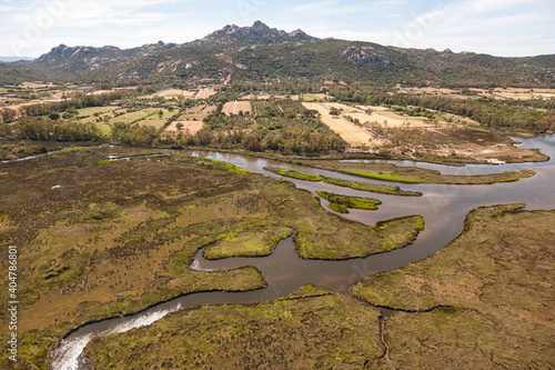 Aerial view os swamp and mediterranean vegetation, Sardinia