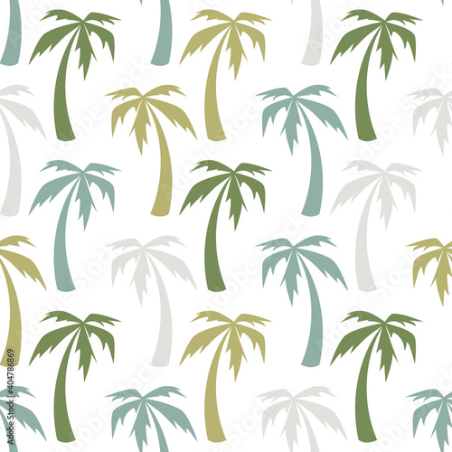 Seamless pattern with green Palm Trees on white background. Summer tropical vector ornament.