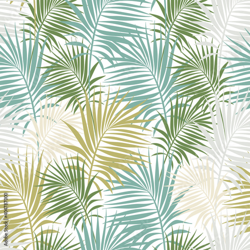 Seamless pattern with Palm Branches of different green tints.