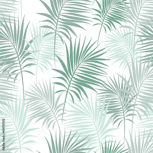 Seamless pattern with Palm Branches of green and aquamarine colors. © Ne Mariya