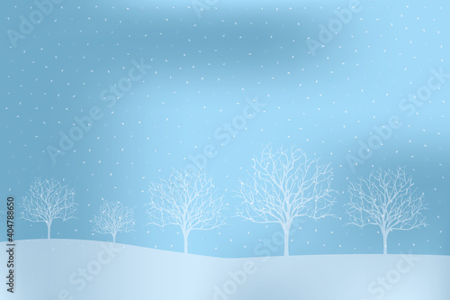 Winter wonderland with tree silhouettes and snowfall
