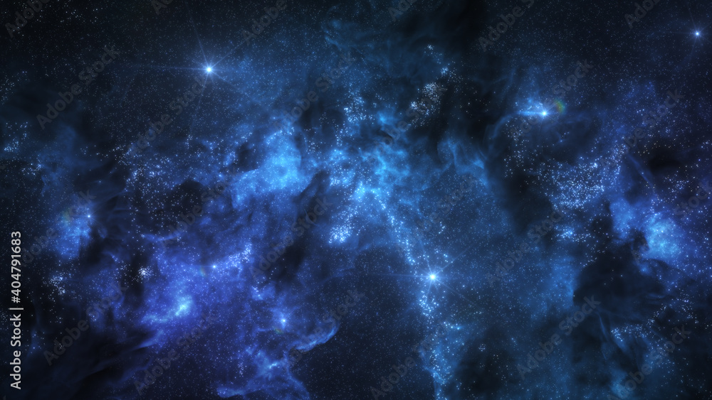 Blue Cosmos Background with Nebula Clouds and Stars. Galaxy Astronomy image showing a dramatic view of Outer Space. 3D render Blue Cosmos Background with Nebula Clouds and Stars. Galaxy Astronomy image showing a dramatic view of Outer Space. 3D render