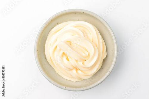 Vegetable mayonnaise on a white background