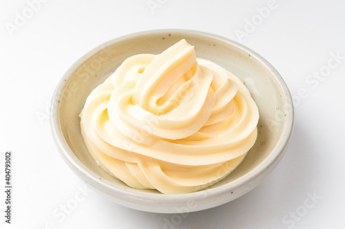 Vegetable mayonnaise on a white background
