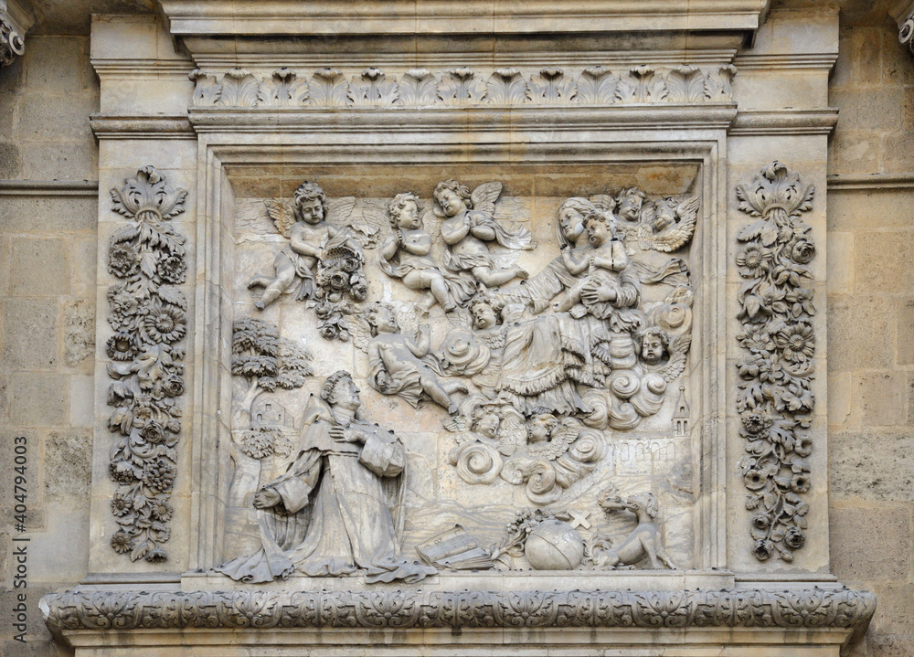 Decoration on the wall of ancient cathedral Bordeaux France
