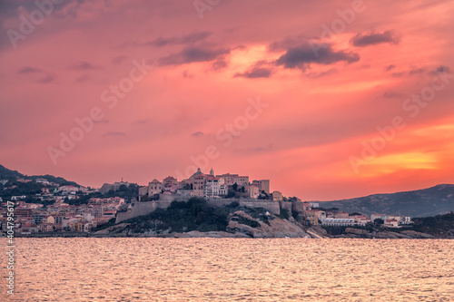 Sunset over Calvi citadel in Corsica