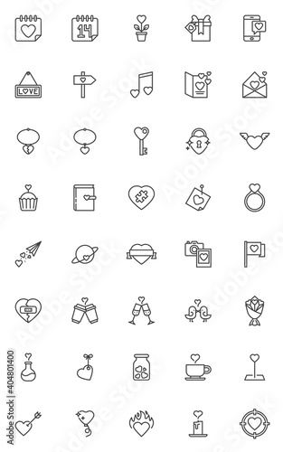 Valentines day line icons set. Love hearts linear style symbols collection, outline signs pack. vector graphics. Set includes icons as Valentines calendar day, love message, broken heart, cupid arrow
