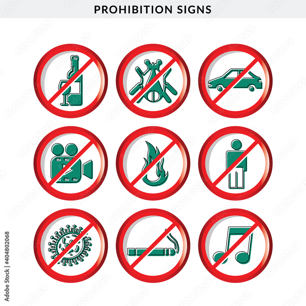 Set of Prohibition Signs Set of Prohibition Signs