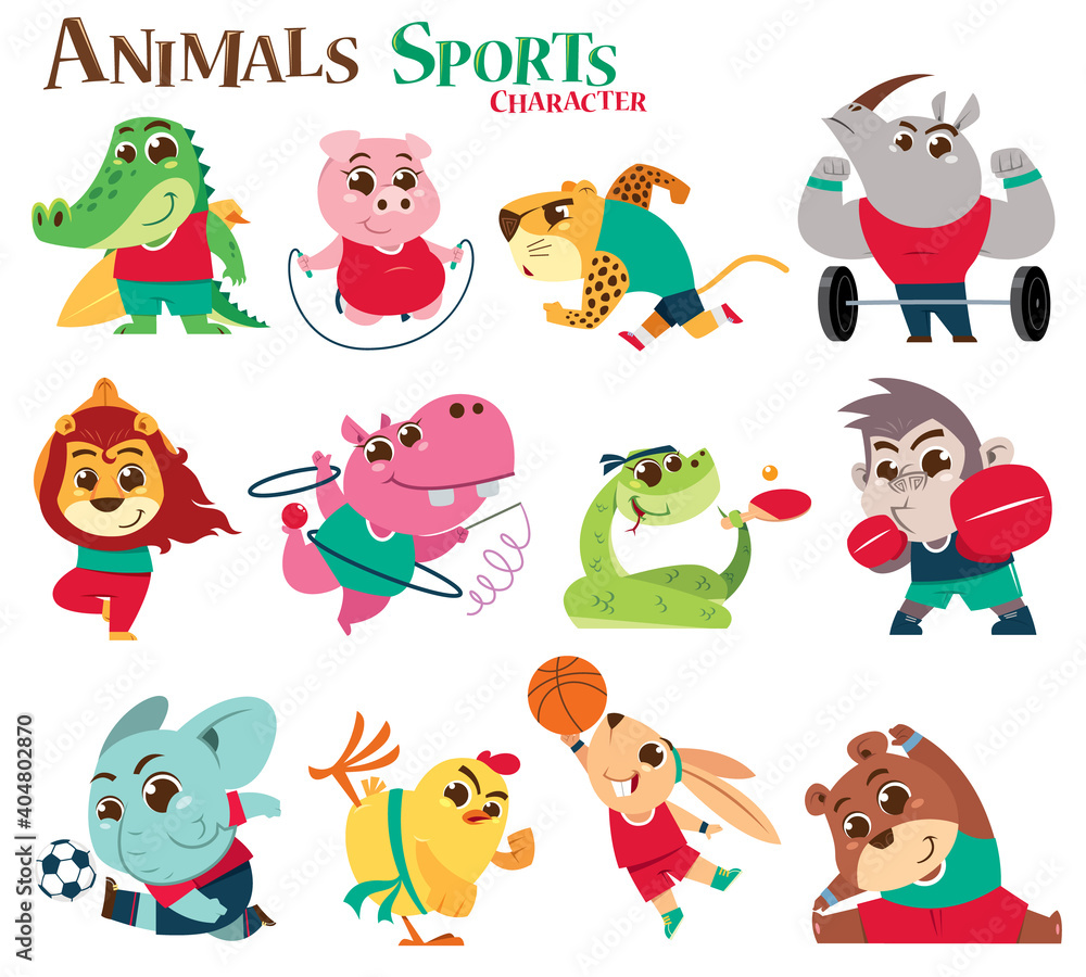 Fototapeta premium Vector illustration of Animals Sports Character cartoon. Animals player